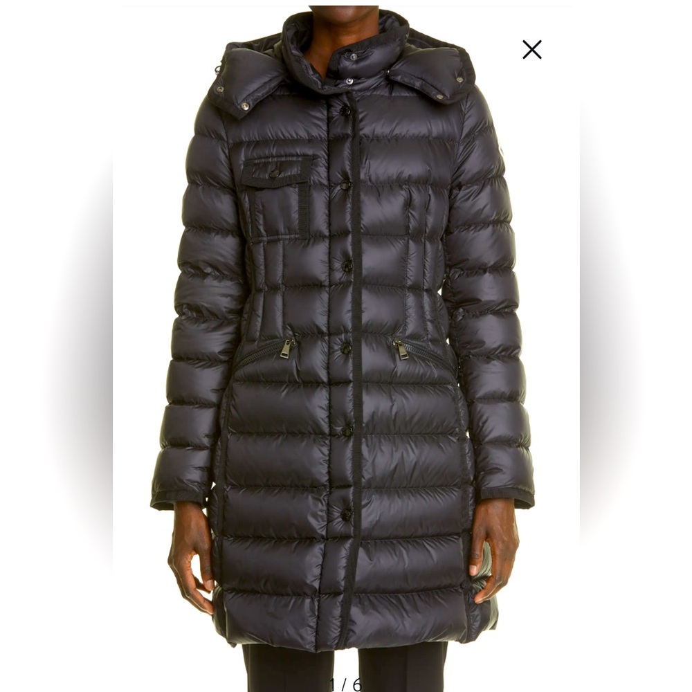Moncler Hermine Grosgrain Trim Quilted Down Puffer Coat in black